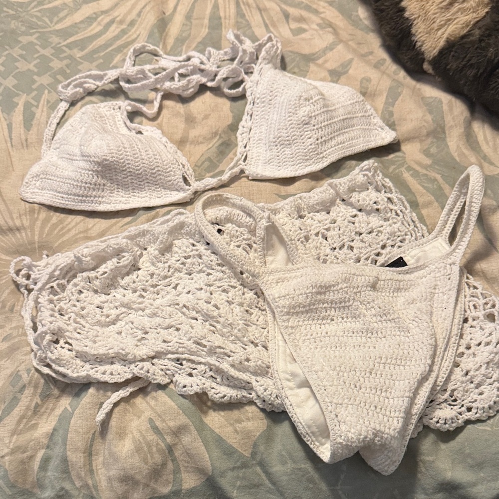 Doll swimwear White Crochet Bikini Set